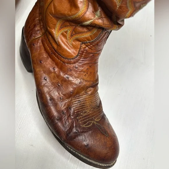 Tony Lama Vintage Ostrich Leather Western Boots Mens 9 D Brown USA - Picture 6 of 16